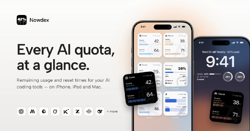 Nowdex — 在 Mac、iPhone、iPad 和 Windows 上查看 AI 智能体用量