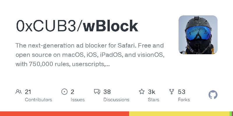 GitHub - 0xCUB3/wBlock: The next-generation ad blocker for Safari. Free and open source on macOS, iOS, iPadOS, and visionOS, with…