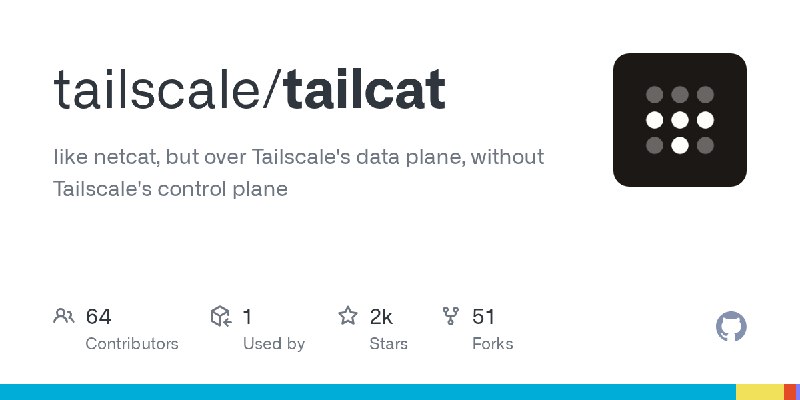 GitHub - tailscale/tailcat: like netcat, but over Tailscale's data plane, without Tailscale's control plane