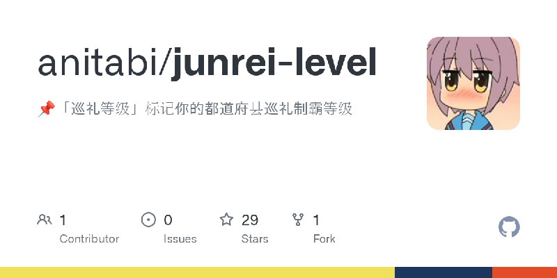 GitHub - anitabi/junrei-level: 📌「巡礼等级」标记你的都道府县巡礼制霸等级
