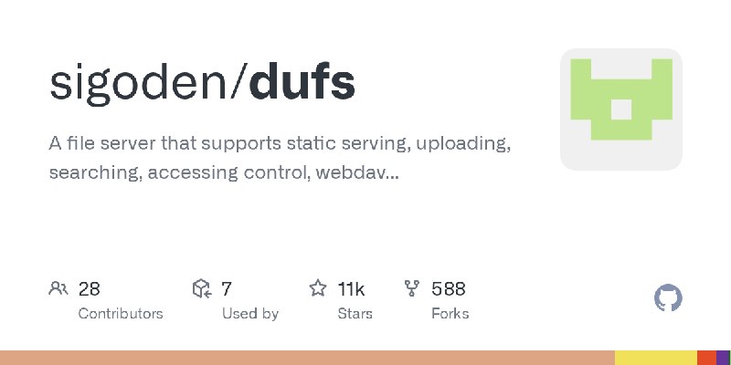 GitHub - sigoden/dufs: A file server that supports static serving, uploading, searching, accessing control, webdav...
