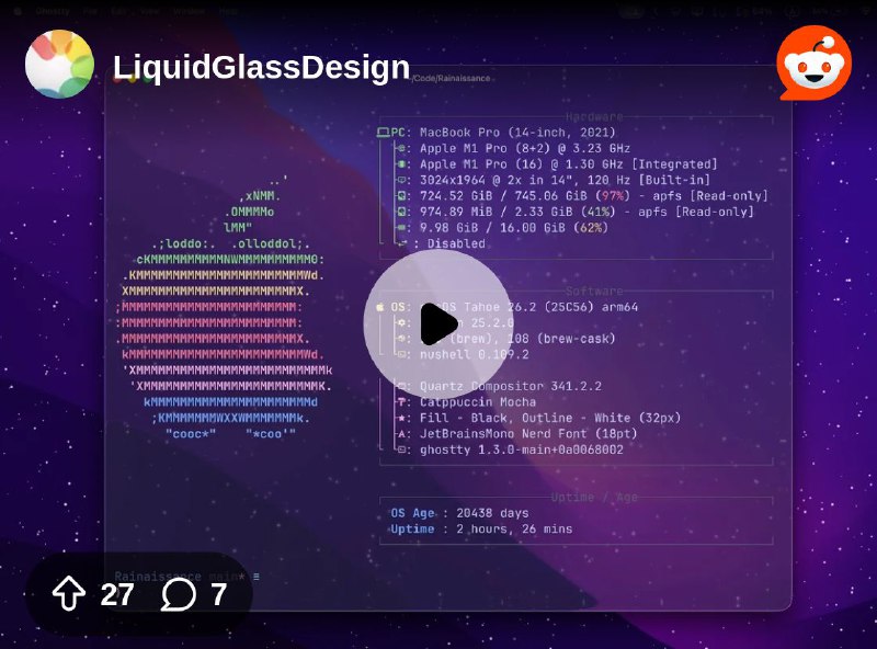 From the LiquidGlassDesign community on Reddit: Ghostty supports liquid glass transparent background