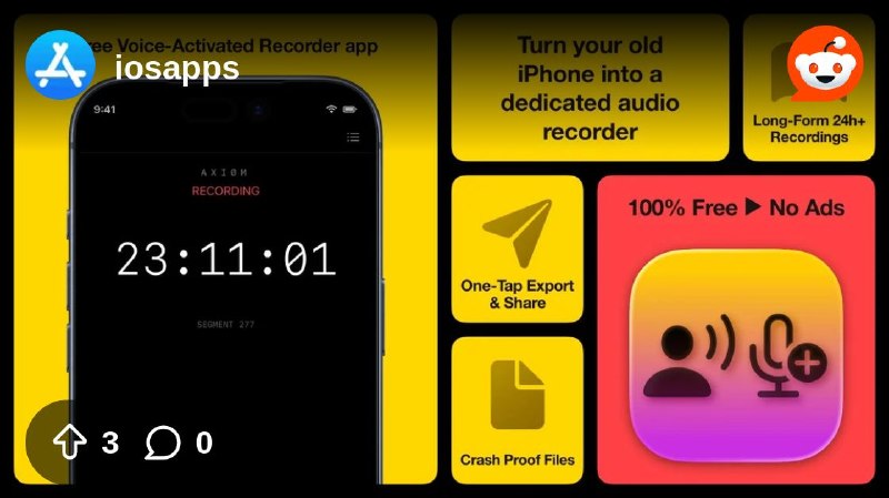 From the iosapps community on Reddit: Free iOS app to turn old an iPhone into dedicated voice-activated audio recorder