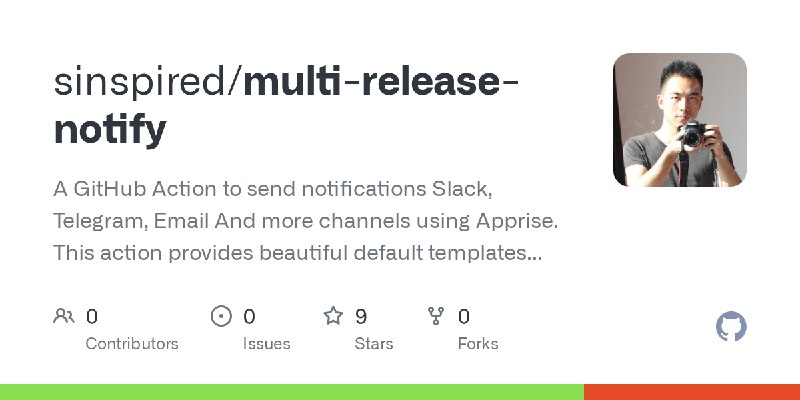 GitHub - sinspired/multi-release-notify: A GitHub Action to send notifications Slack, Telegram, Email And more channels using Apprise.…