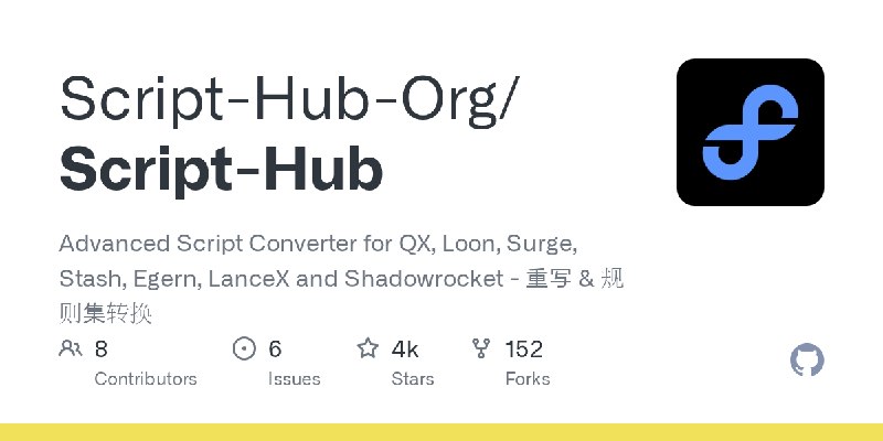 GitHub - Script-Hub-Org/Script-Hub: Advanced Script Converter for QX, Loon, Surge, Stash, Egern, LanceX and Shadowrocket - 重写 &…