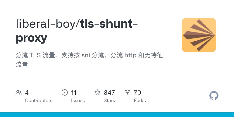 GitHub - liberal-boy/tls-shunt-proxy: 分流 TLS 流量，支持按 sni 分流，分流 http 和无特征流量