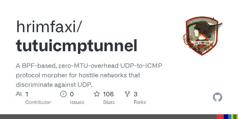 GitHub - hrimfaxi/tutuicmptunnel: A BPF-based, zero-MTU-overhead UDP-to-ICMP protocol morpher for hostile networks that discriminate…