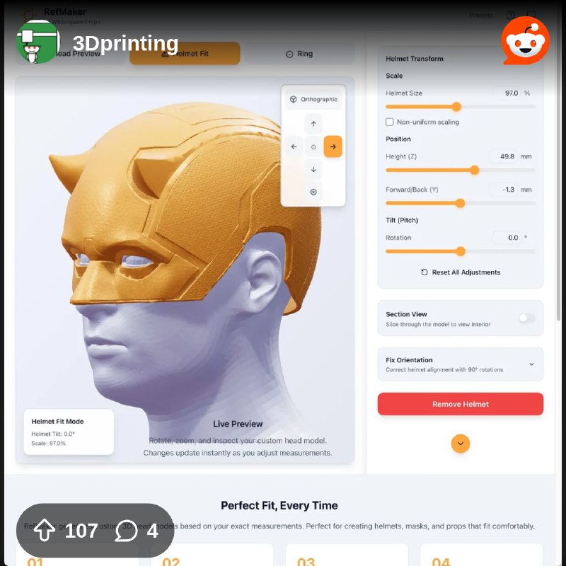 From the 3Dprinting community on Reddit: There is a new free tool for scaling your helmets for 3D Printing and its RAD!