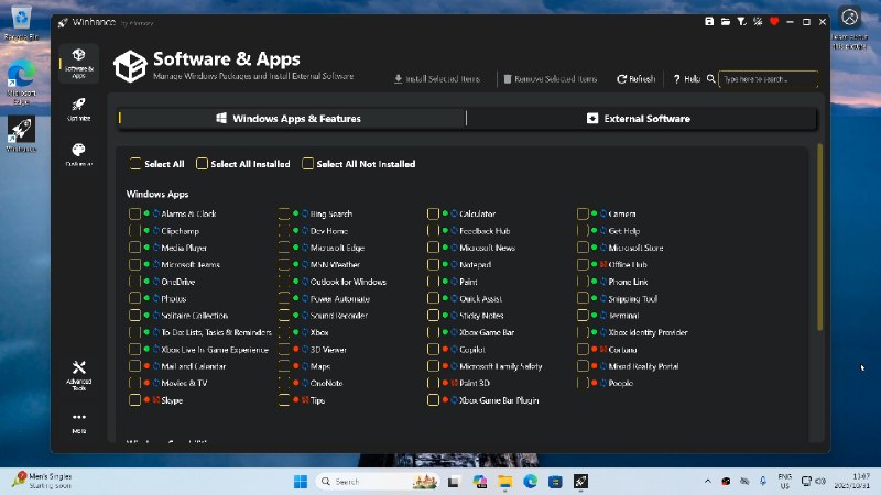 Winhance: 面向 Windows 10/11 的一站式系统精简、优化与个性化工具• 集成系统精简、性能优化与界面定制能力，提供可搜索的设置面板与分组导航，适合快速批量调整 Windows 关键选项• 支持管理 Windows 内置组件与可选功能，并通过 WinGet 批量安装常用第三方应用，实现软件环境的高效初始化• 提供进阶部署能力，可生成自定义 Windows ISO 与 autounattend.xml，同时支持导出配置文件，便于新机或重装后的快速复用