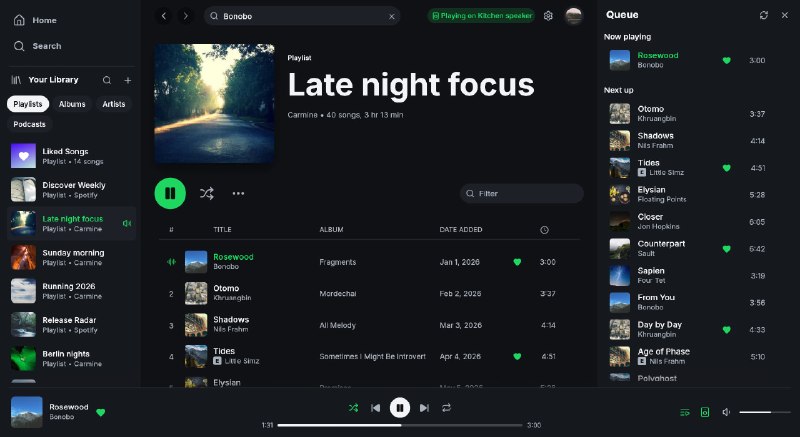 Fastpotify: Rust 构建的原生跨平台 Spotify 客户端• 基于 Rust + egui 开发，覆盖 Linux、macOS、Windows，启动迅速且资源占用轻，支持本地播放与 Spotify Connect• 提供 Home、搜索、完整媒体库、播放队列、播客页面与播放列表编辑，日常听歌和管理体验完整• 支持通过 mDNS 发现局域网内的 librespot、spotifyd 和硬件接收器，并直接接入 Spotify Connect 设备列表