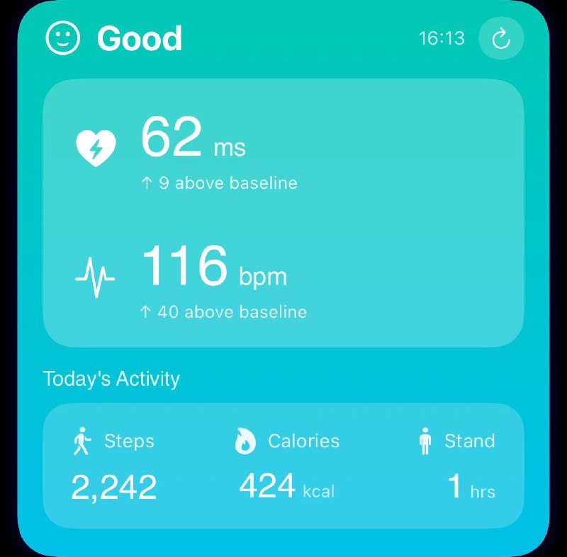 分享个自用的健康数据小组件部分数据依赖Apple Watch- 根据Apple Health 的HRV 数据计算压力状态，多个颜色主题对应不同状态- 展示压力状态、静息心率、今日活动相关数据- 支持小、中、大- 支持中英文可根据需求添加更多数据或者调整样式安装脚本分享个自用的健康数据小组件部分数据依赖Apple Watch- 根据Apple Health 的HRV 数据计算压力状态，多个颜色主题对应不同状态- 展示压力状态、静息心率、今日活动相关数据- 支持小、中、大- 支持中英文可根据需求添加更多数据或者调整样式安装脚本