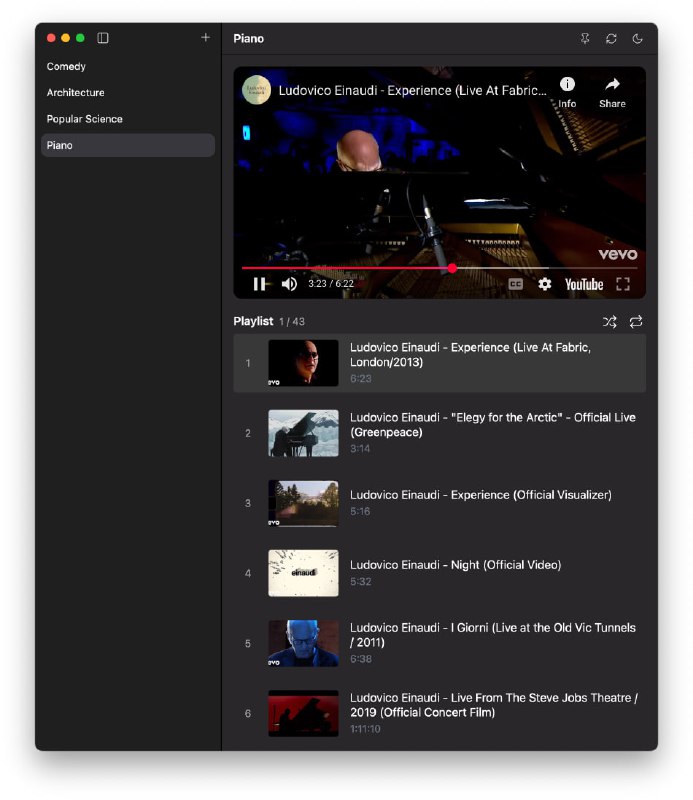 LimTuber: YouTube Playlist Player(macOS)- 界面简洁- 体积小- 无广告- 无需谷歌账户- 没有 "are you still watching "的提示 官网 频道资源合集   恰饭推荐   群组 #Mac #macOS #App #YouTube #Playlist #Player #播放器