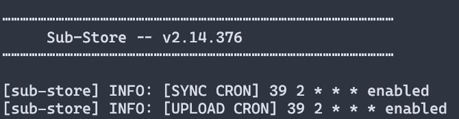 ⭐️ Sub-Store🆕 后端 2.14.376Node.js 版支持定时备份和恢复配置Docker 文档说明 也更新了·  环境变量 SUB_STORE_BACKEND_DOWNLOAD_CRON 设置定时恢复配置·  环境变量  SUB_STORE_BACKEND_UPLOAD_CRON 设置定时备份配置·  环境变量 SUB_STORE_BACKEND_SYNC_CRON 设置定时同步订阅/文件后端版本 2.14.376 开始使用 SUB_STORE_BACKEND_SYNC_CRON, 应弃用旧的 SUB_STORE_BACKEND_CRONDocker 版放弃 SUB_STORE_CRON 的后续支持ℹ️ 相关内容链接参数说明 脚本使用说明代理 App 版安装下载服务器/云平台/Docker/Android 版的相关教程相关教程/脚本整合