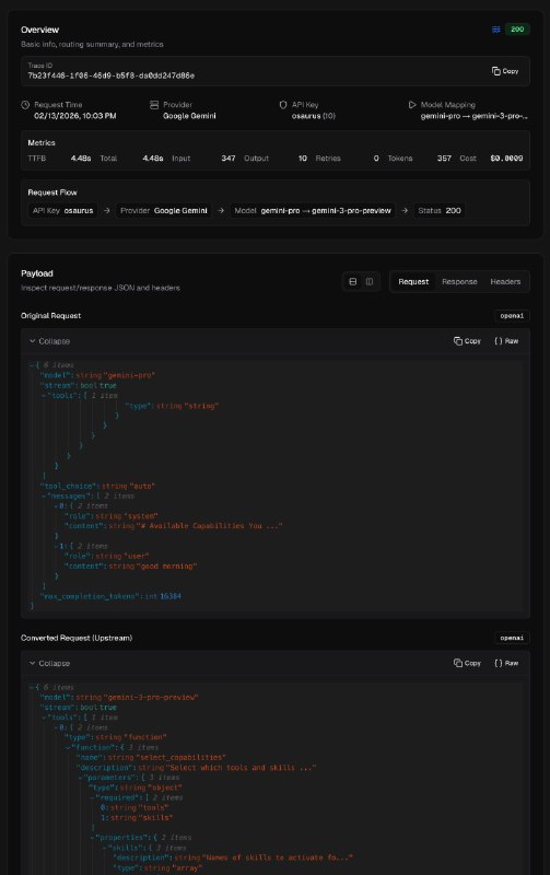 Squirrel: 企业级 LLM 网关, 统一代理 OpenAI、Anthropic 及兼容 API• 一次接入统一 API, 兼容 OpenAI Chat、OpenAI Responses 与 Anthropic Messages, 并支持请求/响应/流式互转  • 智能路由与高可用, 支持规则路由、负载均衡、自动重试与故障转移, 可按成本或优先级自动选模型  • 全面可观测性 + 管理面板, 记录 Token 用量/延迟/成本与请求日志, 提供 Next.js 管理后台做供应商、模型映射与 API Key 管理  