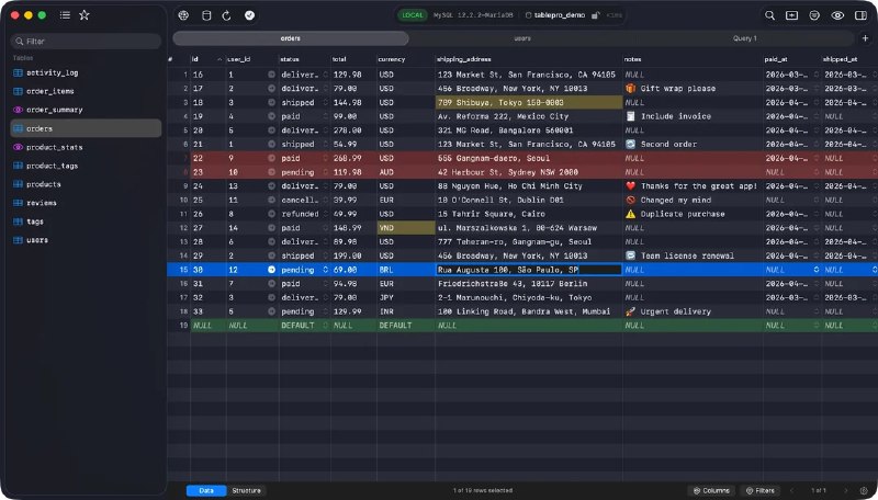 TablePro: 面向 macOS 的原生多数据库客户端• 原生 macOS 体验，启动迅速，支持 Apple Silicon 和 Intel，适合高频数据库操作• 支持 18 种数据库引擎，覆盖 MySQL、Postgres、SQLite、Redis、MongoDB、ClickHouse、DynamoDB、Cloudflare D1 等主流与云数据库• 内置 AI 辅助与 MCP Server，支持 GitHub Copilot、OpenAI 兼容接口、SSH 隧道、ER 图和 iCloud 同步iPad / iPhone TestFlight: 