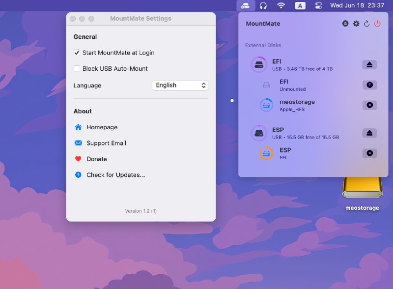 MountMate一款极简的 macOS 菜单栏应用，核心功能为一键挂载和卸载外接硬盘，能直观查看外接硬盘列表及挂载状态，还可快速查看磁盘剩余空间 homielab/mountmate 频道资源合集   恰饭推荐   群组 #GitHub #App #硬盘 #MountMate #菜单栏 #Mac #macOS
