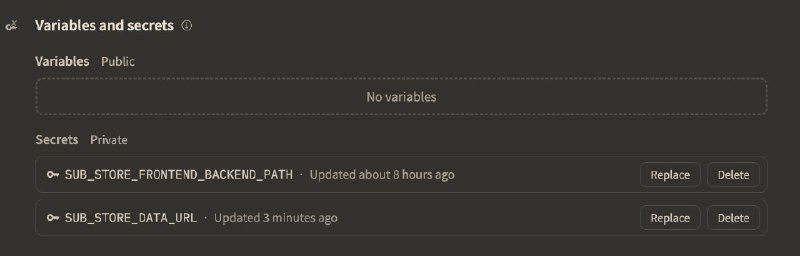  Sub-Store 2.14.127Node.js 支持使用环境变量 SUB_STORE_DATA_URL 设置一个远程数据文件链接这样每次启动都会从这个地址拉取并恢复数据使用场景: 云平台重新部署后自动恢复之前备份的数据