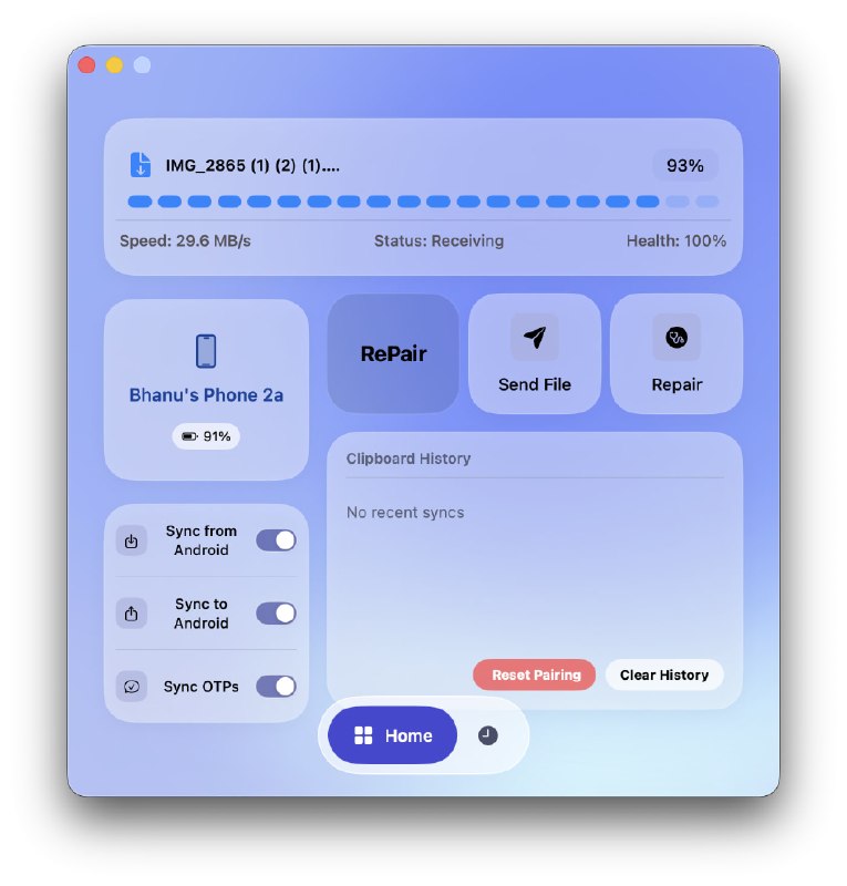 ClipSync: 面向 Android 与 macOS 的安全剪贴板同步和高速传输工具有点难评 作者肯定很爱自己的 Android 和 Mac• 复制即同步，文本、链接、图片可在 Android 与 macOS 间实时流转，跨设备粘贴体验很顺手• 支持大文件高速传输，提供本地网络模式与云端模式，兼顾传输效率和多场景可用性• 集成 OTP 验证码同步与超高速传输模式，适合日常办公、开发协作和多设备工作流