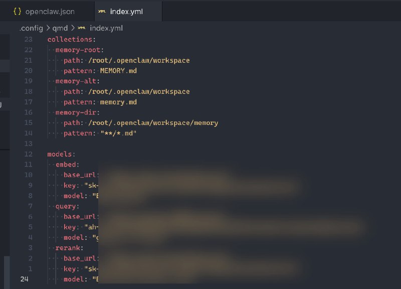OpenClaw 支持 API 模型的 qmd更新: 把 🦞 OpenClaw 的记忆 从 qmd 换成了 OpenVikingopenclaw-memory-plugin 文档—-官方 qmd 仅支持本地模型, vibe 了一下文档: 