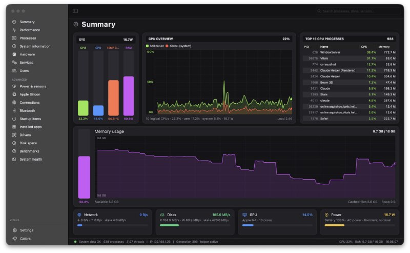 Vitals: 面向 macOS 的原生开源系统监控工具