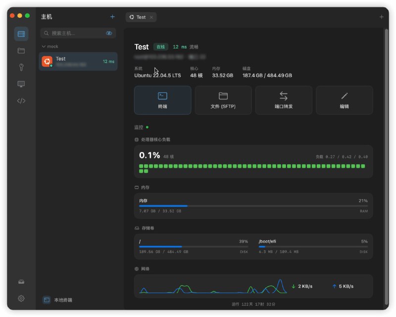 Termo: 原生 macOS 一体化远程运维工作台• 集成 SSH、SFTP、Windows 远程桌面、端口转发、主机监控等能力，一个应用覆盖远程运维全流程• 基于 SwiftUI + AppKit 原生开发，内置 libssh2、OpenSSL 与 FreeRDP，单一二进制部署，连接稳定，启动迅速• 支持 SSH 密钥管理、实时性能监控、代码片段、自动更新等功能，兼顾开发体验与运维效率