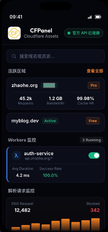 CFPanel: 面向 Cloudflare 用户的原生 iOS 管理客户端MiniBili 开发者 @ResistanceTo 自荐• 原生 iOS 应用，集中管理 Cloudflare 常用服务，移动端操作流畅，适合日常运维与状态查看• 全部功能免费开放，无 Pro 版本、无内购，支持用户按需赞助，长期使用体验轻量纯粹• 面向长期使用 Cloudflare 的开发者与站长打造，帮助随时随地管理站点与云服务资源 - 官网：