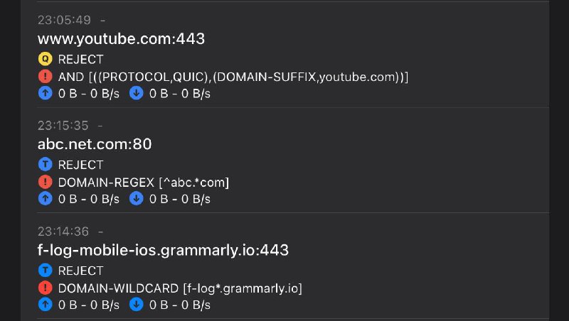  Stash 测试版 2.8.0 更新 - 新增 NETWORK 规则，可选值 tcp, udp- 新增 PROTOCOL 规则，可选值 TCP, HTTP, HTTPS, UDP, QUIC- 新增 DOMAIN-WILDCARD 规则- 新增 DOMAIN-REGEX 规则- 优化 QUIC 嗅探▎Stash iOS (961) 📱▎Stash macOS (353) 💻▎Stash tvOS (961) 📺 PROTOCOL 规则能够比 NETWORK 规则提供更细粒度的判断