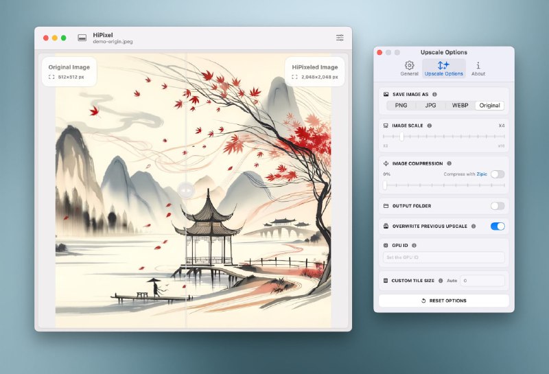 HiPixel: macOS 原生的 AI 图像超分辨率工具🖥 原生 macOS 应用程序，使用 SwiftUI 界面🎨 使用 AI 模型进行高质量图像放大🚀 GPU 加速，处理速度快🖼 支持多种图像格式💻 现代化直观的用户界面 okooo5km/HiPixel 频道资源合集   恰饭推荐   群组 #Mac #macOS #App #AI #图像 #超分辨率 #HiPixel