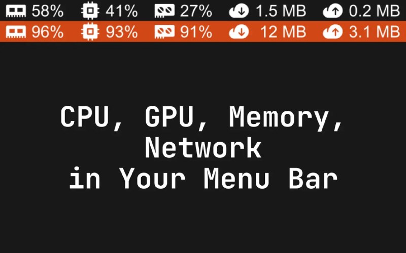 Better Resource Monitor: macOS 菜单栏系统监视器纯粹的菜单栏指标 没其他功能我永远喜欢 iStat Menus• 实时显示 CPU、内存、GPU、网络四大指标，全部驻留在菜单栏  • 完全沙盒运行，无需管理员密码或特权工具  • 体积小于 7 MB，运行时资源占用低于 0.1%  