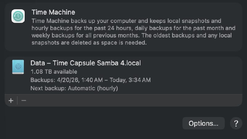 TimeCapsuleSMB: 让老款 Apple AirPort Time Capsule 具备现代 SMB3 共享与 Time Machine 备份能力我以为已经没人用了• 在设备本机运行 Samba 4.24.3，支持 SMB3 认证访问，macOS 27 可直接通过 Finder 挂载共享• 集成 Bonjour 广播与网络发现，设备会自动出现在 macOS 的“网络”与 Time Machine 备份列表中• 提供 macOS 图形界面和 Python CLI，覆盖 SSH 启用、部署更新、健康检查与老机型开机启动补丁