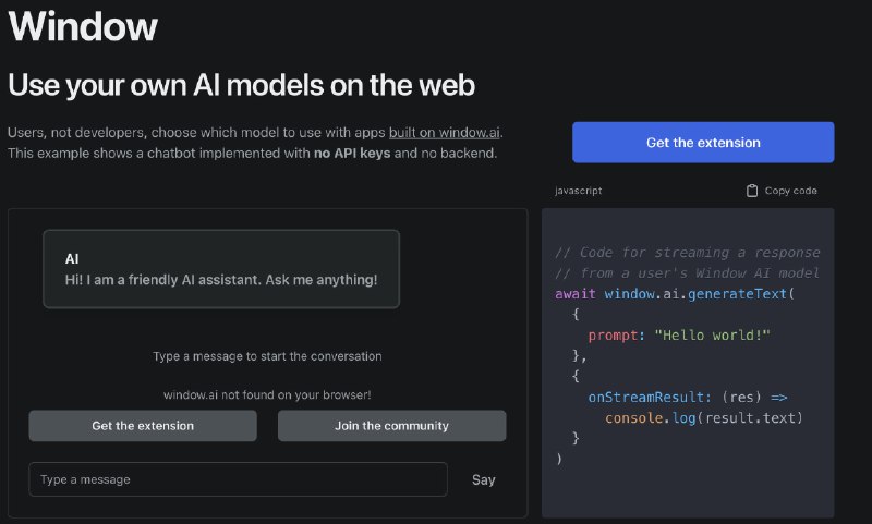 Window.AI 作为一个浏览器扩展和 JavaScript API：