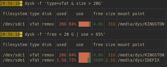 dysk: 更好的 dfdysk 是一个在 Linux 环境中获取文件系统信息的实用工具，功能类似于 df 命令，但提供了更多的高级特性和灵活性 