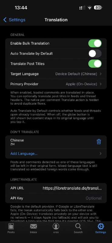 Apollo-Reborn 更新翻译功能能用苹果的了但是 URL 依旧翻译 
