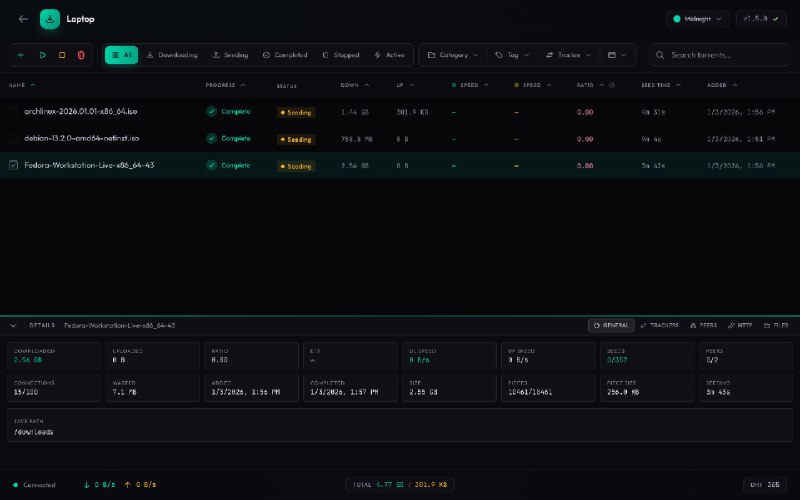 qbitwebui: 管理多个 qBittorrent 实例的现代化 Web 界面- 支持管理多个 qBittorrent 实例，提供统一的仪表板- 集成用户账户系统，实现安全登录和会话管理- Prowlarr 集成，方便从索引器搜索并发送种子- 提供实时监控、可定制列和批量操作等功能- 采用现代技术栈（React, Hono, Bun）并注重安全性（AES-256-GCM 加密）