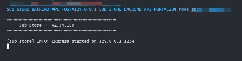 Sub-Store 2.14.100 后端支持自定义 host 和 port环境变量:SUB_STORE_BACKEND_API_HOST 默认 ::SUB_STORE_BACKEND_API_PORT 默认 3000但是不建议直接公网+端口使用. 请配置 SUB_STORE_BACKEND_API_HOST=127.0.0.1 + HTTPS 反向代理(使用复杂路径)