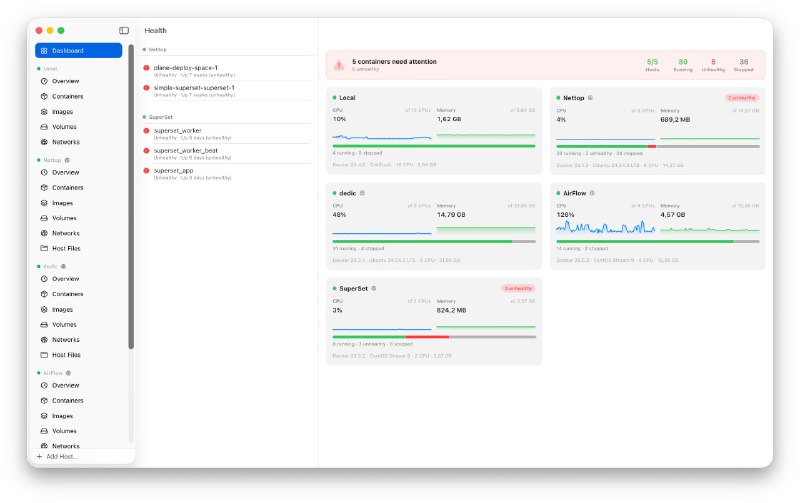 Gantry: 原生 macOS Docker 管理工具• 统一管理容器、镜像、卷、网络和 Compose 项目，支持实时日志搜索与资源图表• 支持通过 SSH 管理远程 Docker 主机，密钥与主机信息存入 macOS Keychain• 内置 MCP Server，可接入 Claude 等 AI Agent 进行容器管理自动化