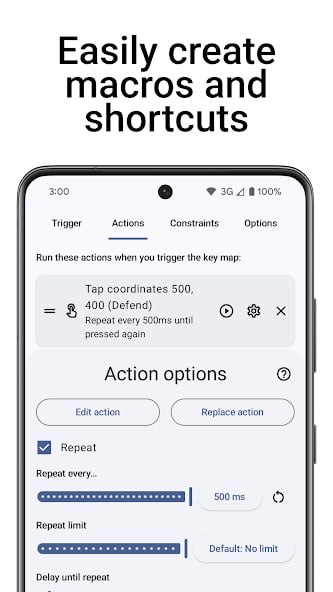 KeyMapper: Android 按键映射神器• 支持手机实体键、游戏手柄、键盘、鼠标、耳机等多种硬件的自定义映射  • 超过 100 种动作组合，可创建复杂宏指令、屏幕手势和跨应用 Intent  • 灵活的触发方式和运行约束，满足单应用、锁屏或媒体播放等场景需求  