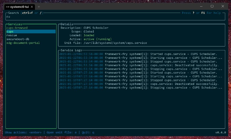 systemctl-tui一个快速、简单的 TUI, 用于与系统服务及其日志进行交互