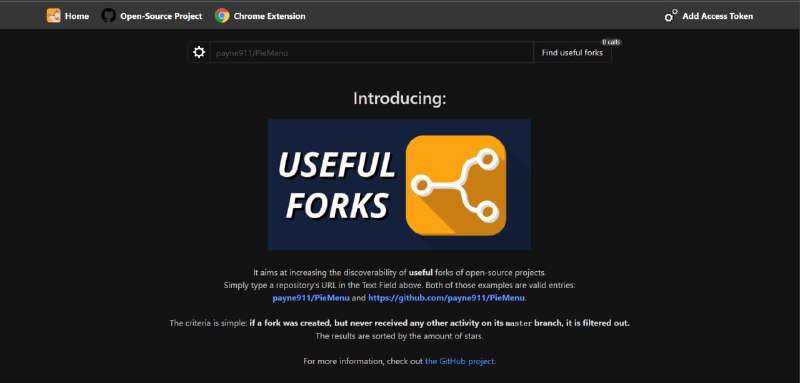 Useful Forks一款分析 GitHub repo forks 的工具，它会自动过滤掉没有新的提交的 forks，只留下有用的 forks 