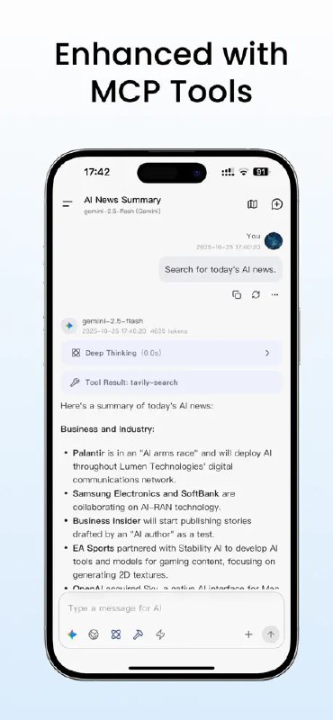 Kelivo: 面向 iPhone 和 iPad 的隐私优先 AI 助手感谢群友 @QiQi777iii 的分享• 支持 Exa、Tavily、Brave、Bing、SearXNG 等多种 Web 搜索接入，适合需要实时检索与信息整合的使用场景• 提供自定义助手、提示词变量、多模态文件解析，以及 Markdown 代码高亮和 LaTeX 渲染，兼顾日常问答与技术内容创作• 本地存储配合可选 WebDAV 备份，支持 MCP 工具与系统 TTS，且不投放广告、不做追踪、API Key 仅保留在设备端