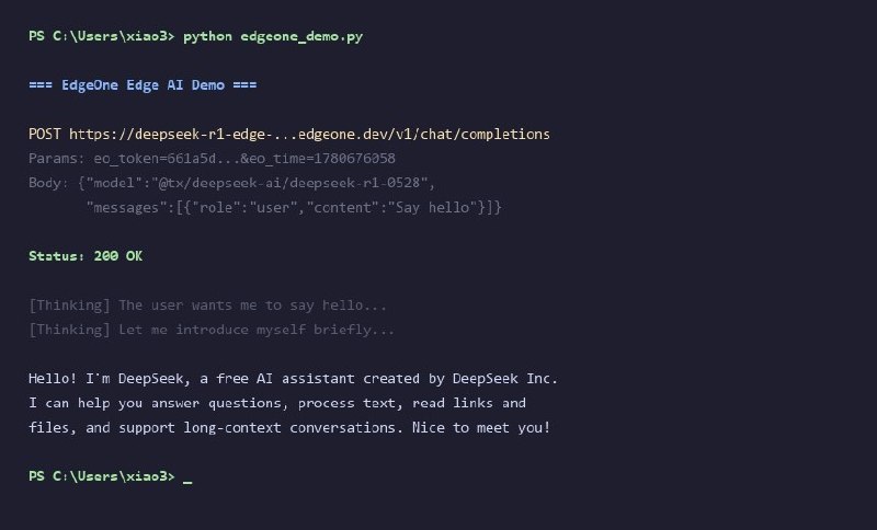 腾讯 EdgeOne Pages 的 Edge AI 服务免费在边缘节点跑 DeepSeek 模型，用 API 调用就行