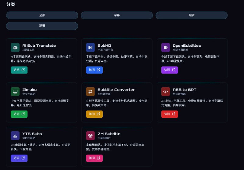 Subtitle Hub - 影视字幕工具一站式导航平台SubTranslate 这个AI 字幕翻译还挺方便的 