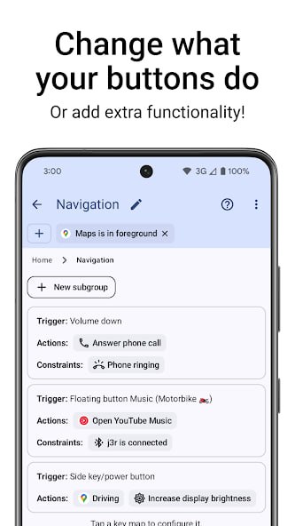 KeyMapper: Android 按键映射神器• 支持手机实体键、游戏手柄、键盘、鼠标、耳机等多种硬件的自定义映射  • 超过 100 种动作组合，可创建复杂宏指令、屏幕手势和跨应用 Intent  • 灵活的触发方式和运行约束，满足单应用、锁屏或媒体播放等场景需求  