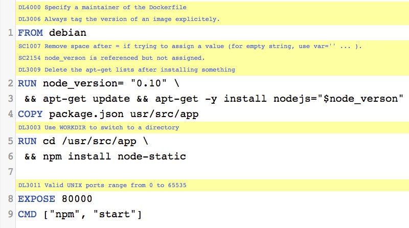 hadolint: Dockerfile 语法检查和代码质量分析用 Haskell 语言编写，能帮助开发者构建符合最佳实践的 Docker 镜像智能语法检查：将 Dockerfile 解析成抽象语法树（AST），并在 AST 上执行规则检查，能深入分析 Dockerfile 的结构和语法Bash 代码检查：借助 ShellCheck 对 RUN 指令中的 Bash 代码进行检查，确保脚本的正确性 hadolint/hadolint 频道资源合集   恰饭推荐   群组 #GitHub #hadolint #docker #dockerfile #linter #lint