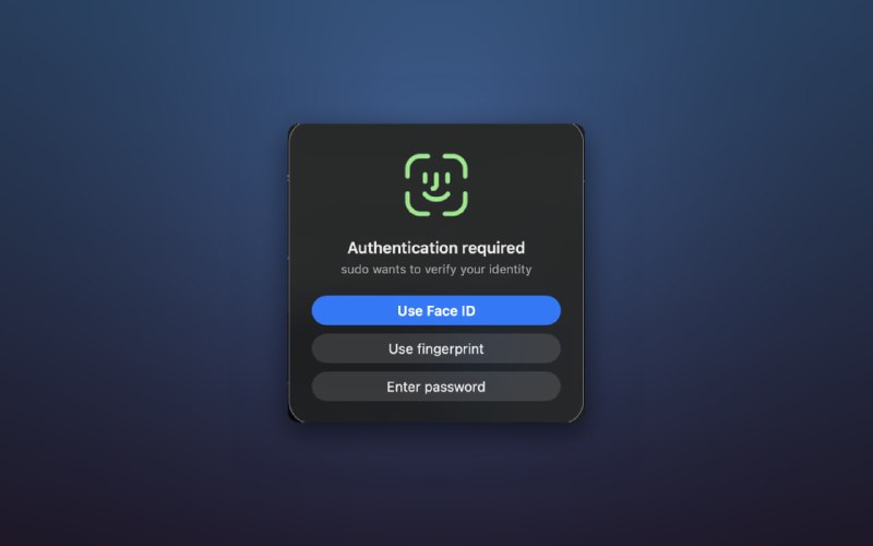 Mugshot: 让 macOS 的 sudo 支持本地人脸识别• 基于 PAM 模块和会话级 daemon 接入 sudo 验证流程，终端里执行 sudo 时可直接调用摄像头完成人脸识别• 识别链路采用 OpenCV 的 YuNet 和 SFace，支持本地录入、本地比对，面部特征数据保存在 Mac 本机• 提供原生 Swift / SwiftUI 菜单栏应用，集成引导式录入、设置面板，以及 Face ID、Touch ID、密码三种验证入口